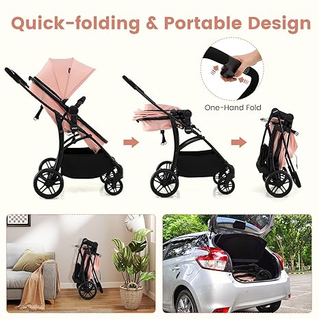 INFANS 2 in 1 Baby Stroller, Convertible Stroller with Bassinet Reversible Seat Adjustable Backrest Canopy One Hand Fold