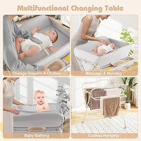 INFANS Baby Changing Table with Wheels, Portable Folding Diaper Station Nursery Organizer with Safety Belt