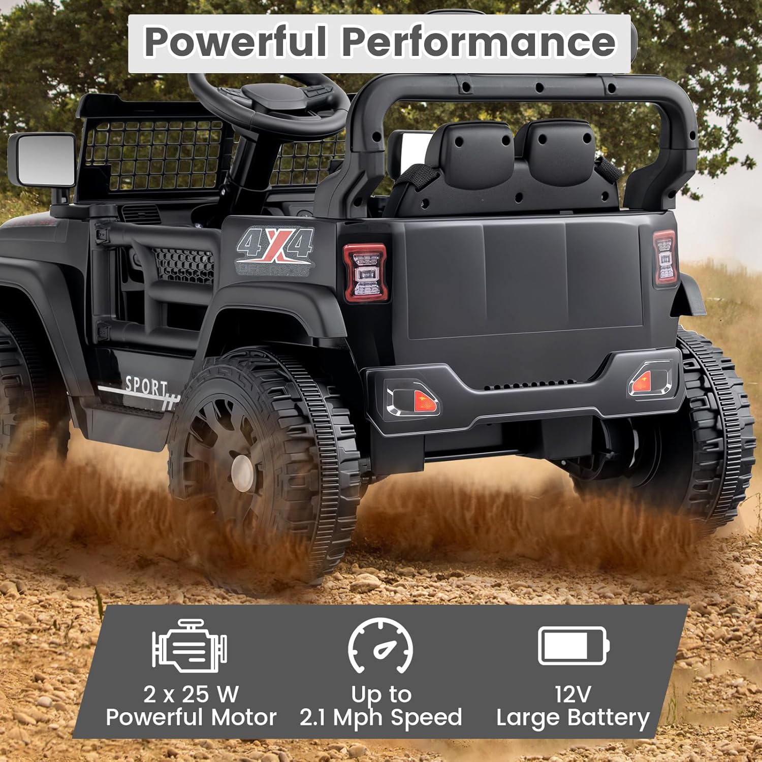 INFANS 12V Ride On Truck, Battery Powered Electric Vehicle for Kids with Remote Control, Foldable Reflective Mirror, Spring Suspension, Music, LED Lights, Ride on Toy for 3+ Boys Girls