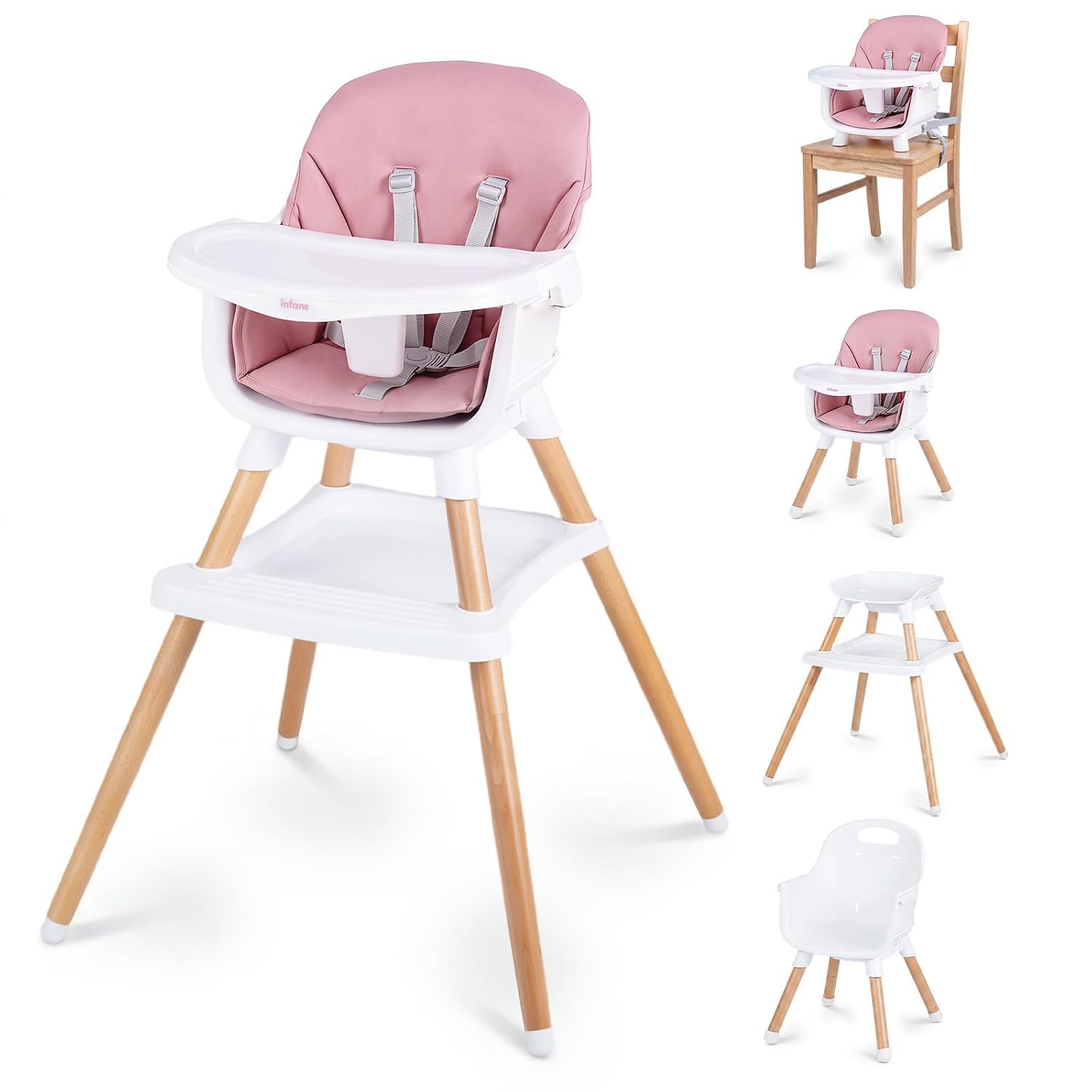 INFANS Wooden 8 in 1 Baby High Chair, Convertible to Booster Seat Counter Stool