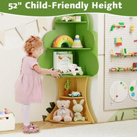 INFANS Tree Kids Bookshelf, Wood 5-Tier Corner Bookcase, Baby Montessori Shelf Rack Children's Bookcase
