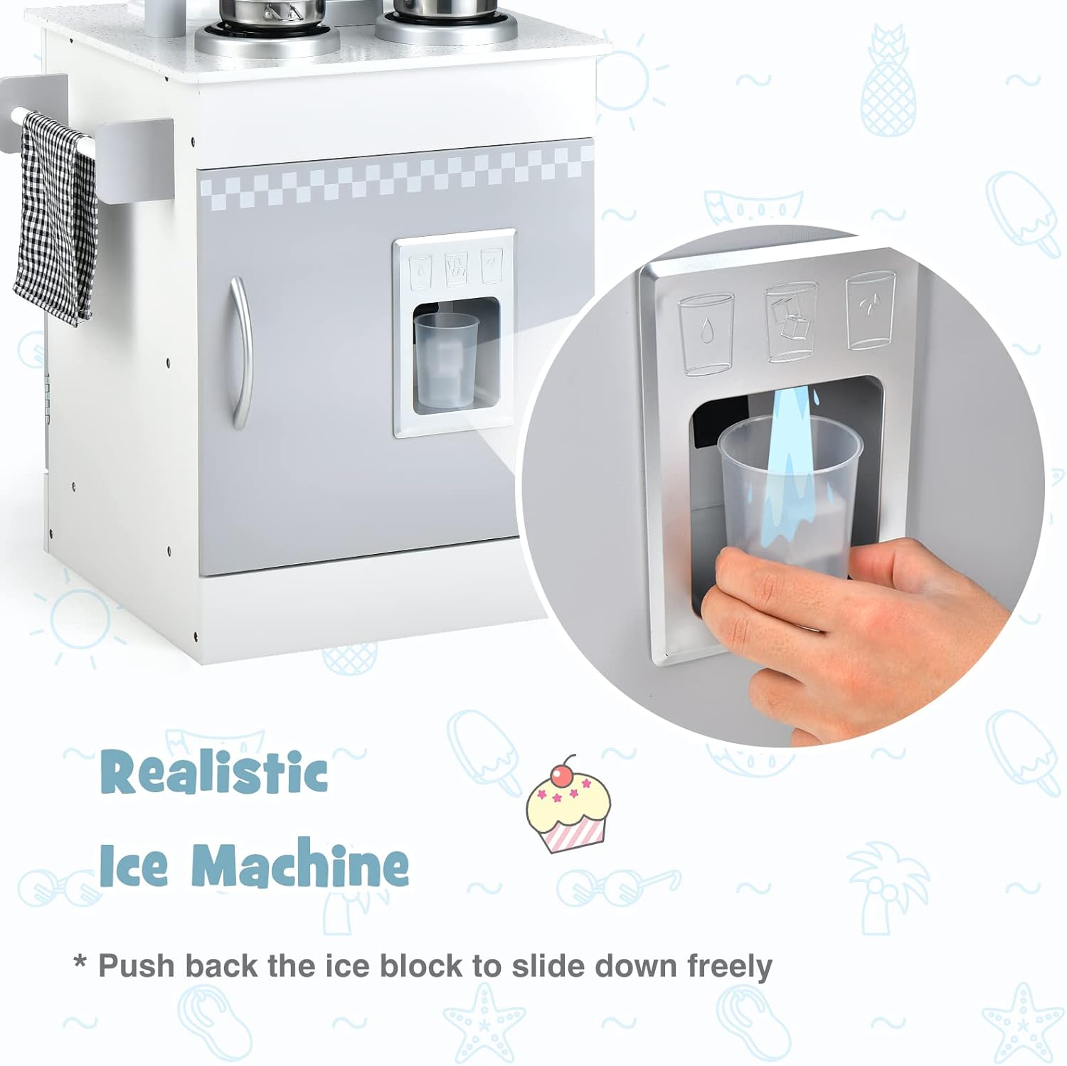 INFANS 2 in 1 Kids Play Kitchen and Restaurant, Double Sided Toddler Wooden Pretend Cooking Set with Stove Sink Microwave Storage Cabinet, Simulation Kitchen Toy Set for Boys Girls