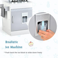 INFANS 2 in 1 Kids Play Kitchen and Restaurant, Double Sided Toddler Wooden Pretend Cooking Set with Stove Sink Microwave Storage Cabinet, Simulation Kitchen Toy Set for Boys Girls