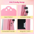 INFANS Kids Jewelry Armoire Cabinet, 360° Swivel Lockable Standing Makeup Organizer with Interior Lights, Rotatable Full-Length LED Vanity Mirror with Foldable Fabric Drawer for Girls