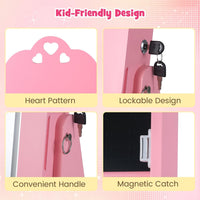 INFANS Kids Jewelry Armoire Cabinet, 360° Swivel Lockable Standing Makeup Organizer with Interior Lights, Rotatable Full-Length LED Vanity Mirror with Foldable Fabric Drawer for Girls