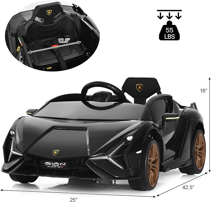 INFANS 12V Licensed Lamborghini Sian Kids Ride on Car with Parent Remote Control, Electric Toy Roadster Carbon Fiber Textured