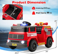 INFANS 12V Ride on Fire Truck with Water Gun, Tank, Megaphone, Siren, Alarm Lamps, Shovel, Remote Control, Music, Aged 3+ Years