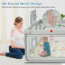 INFANS 74" x 62" Baby Playpen with Soft Mat, Basketball Hoop, 2 Soccer Goals, 4 Handles & 50 Ocean Balls