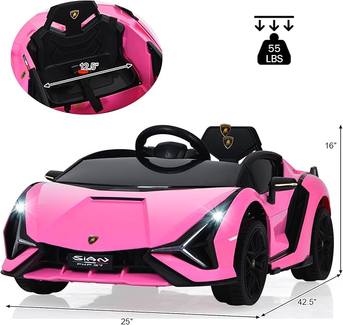 INFANS 12V Licensed Lamborghini Sian Kids Ride on Car with Parent Remote Control, Electric Toy Roadster Carbon Fiber Textured