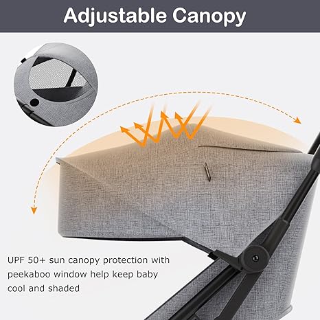 INFANS Ultra-Compact Fold Airplane Ready Travel Stroller, One-Hand Gravity Fold Near Flat Recline Seat