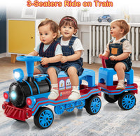 INFANS 2-Seater Kids Ride on Train Trackless, 12V Battery Powered Electric Toy with Train Whistle, Music, LED Lights, 2 Speeds, Soft Start, Gift for Toddlers Boys Girls