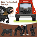 INFANS Wagon Stroller for 2 Kids, Collapsible Adjustable Push Pull Handle Bar, 2 Seater Stroller Wagon