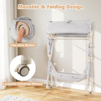 INFANS Baby Changing Table with Wheels, Portable Folding Diaper Station Nursery Organizer with Safety Belt
