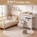 INFANS Wooden Baby Changing Table with 3 Fabric Drawers & Laundry Hamper