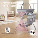 INFANS Portable Baby Changing Table with Wheels, Foldable Diaper Changing Station with Adjustable Heights