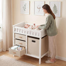 INFANS Wooden Baby Changing Table with 3 Fabric Drawers & Laundry Hamper