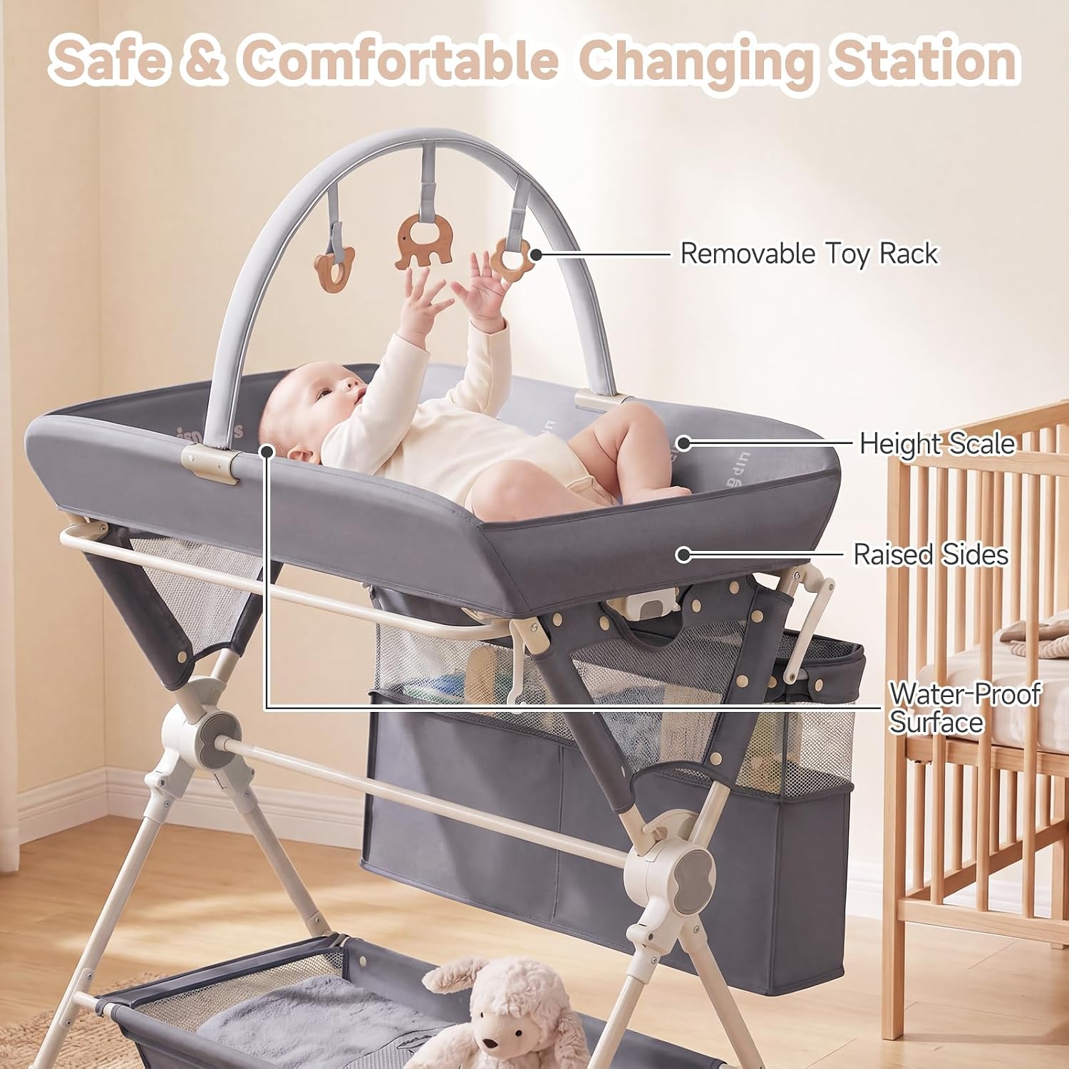 INFANS Portable Baby Changing Table with Wheels, Foldable Diaper Changing Station with Adjustable Heights