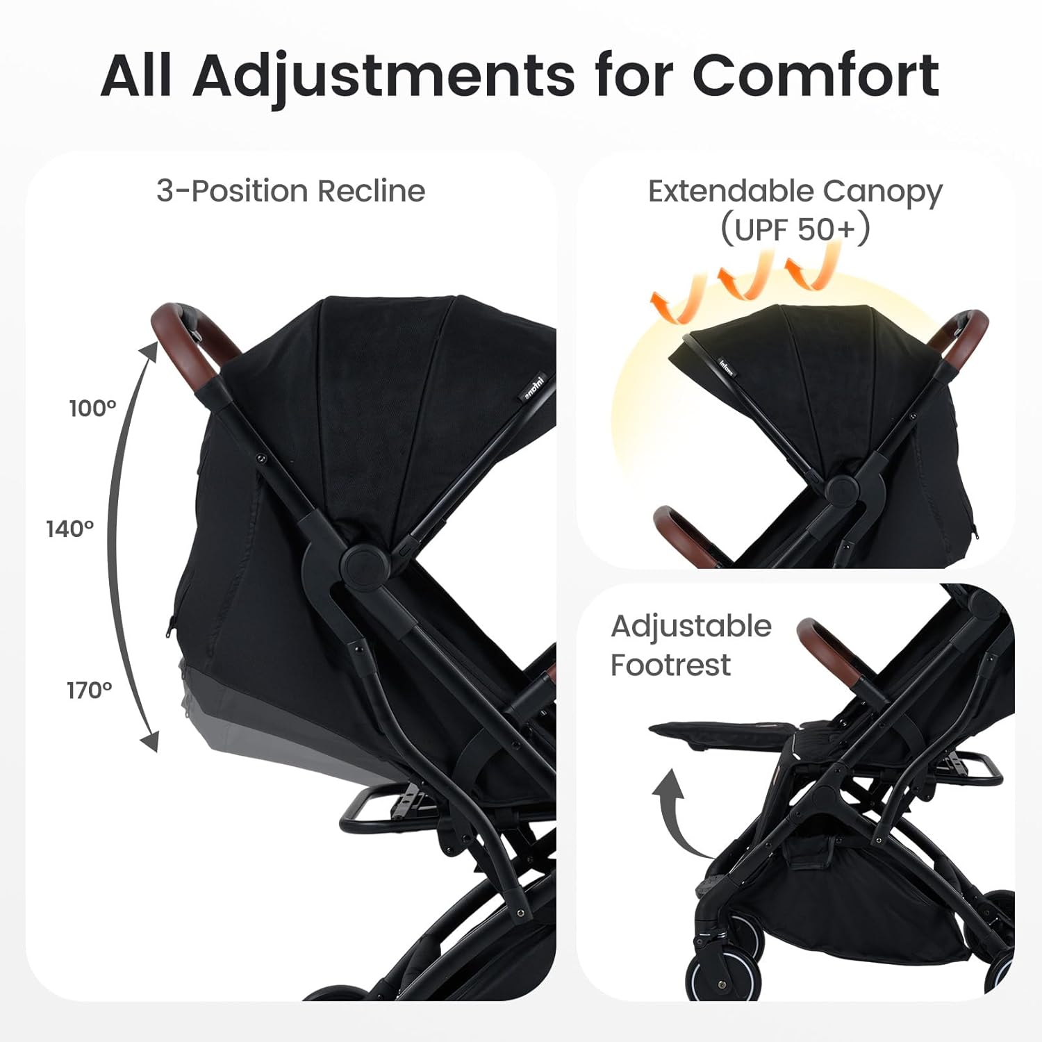 INFANS Lightweight Travel Stroller, Compact Airplane Baby Stroller with One-Hand Fold, Recline, Canopy, Suspension & Storage