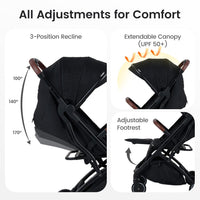 INFANS Lightweight Travel Stroller, Compact Airplane Baby Stroller with One-Hand Fold, Recline, Canopy, Suspension & Storage