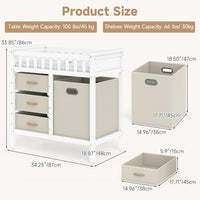 INFANS Wooden Baby Changing Table with 3 Fabric Drawers & Laundry Hamper