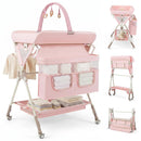 INFANS Portable Baby Changing Table with Wheels, Foldable Diaper Changing Station with Adjustable Heights