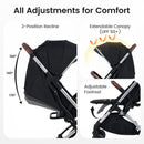 INFANS Lightweight Travel Stroller, Compact Airplane Baby Stroller with One-Hand Fold, Recline, Canopy, Suspension & Storage