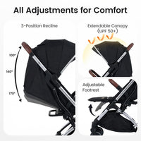 INFANS Lightweight Travel Stroller, Compact Airplane Baby Stroller with One-Hand Fold, Recline, Canopy, Suspension & Storage