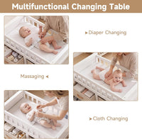 INFANS Wooden Baby Changing Table with 3 Fabric Drawers & Laundry Hamper
