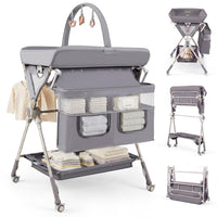 INFANS Portable Baby Changing Table with Wheels, Foldable Diaper Changing Station with Adjustable Heights