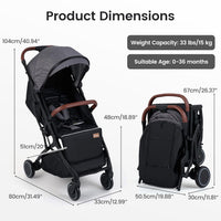 INFANS Lightweight Travel Stroller, Compact Airplane Baby Stroller with One-Hand Fold, Recline, Canopy, Suspension & Storage