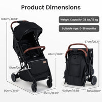 INFANS Lightweight Travel Stroller, Compact Airplane Baby Stroller with One-Hand Fold, Recline, Canopy, Suspension & Storage