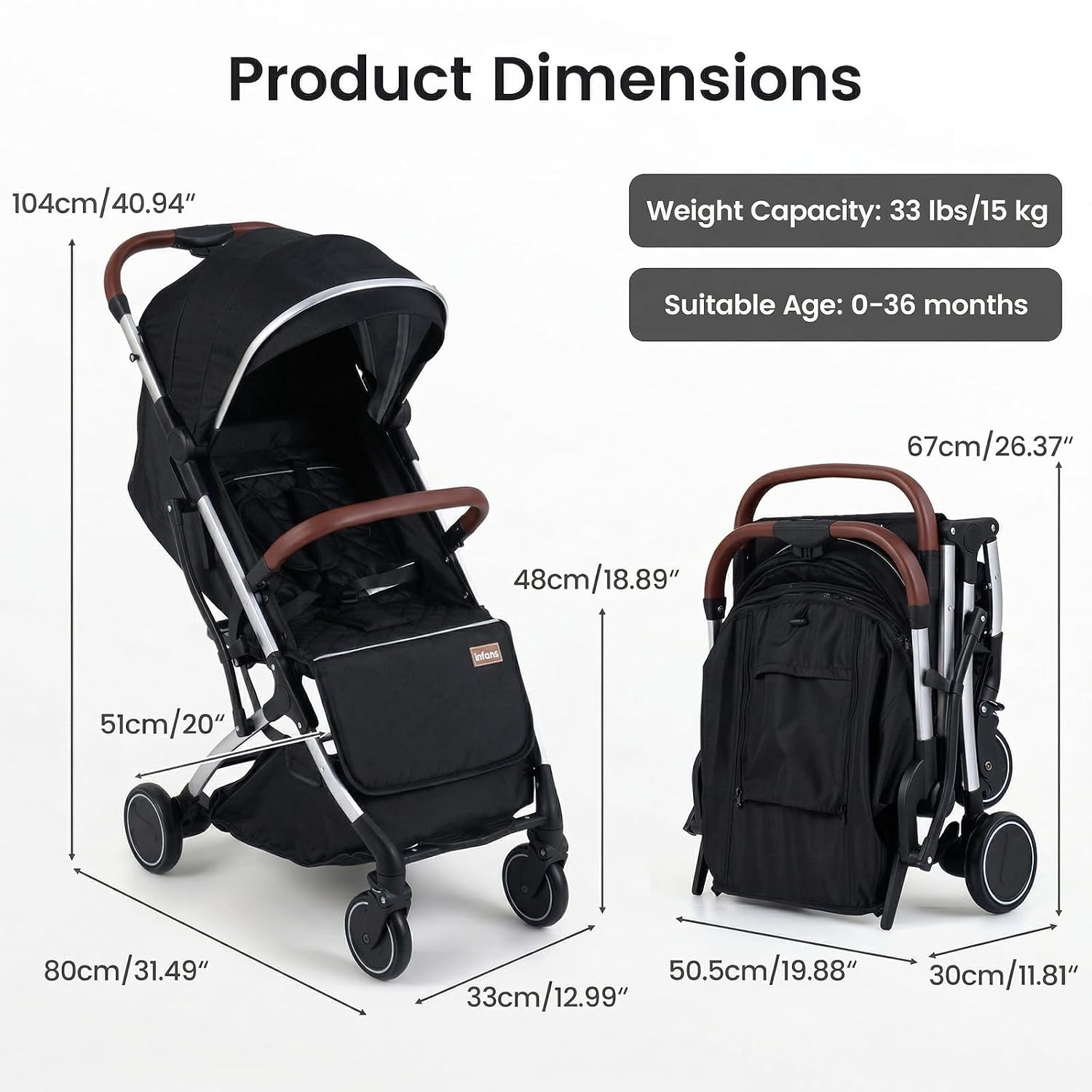 INFANS Lightweight Travel Stroller, Compact Airplane Baby Stroller with One-Hand Fold, Recline, Canopy, Suspension & Storage