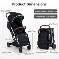 INFANS Lightweight Travel Stroller, Compact Airplane Baby Stroller with One-Hand Fold, Recline, Canopy, Suspension & Storage
