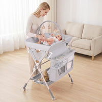 INFANS Portable Baby Changing Table with Wheels, Foldable Diaper Changing Station with Adjustable Heights