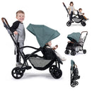 INFANS Double Stroller with Leather Handle, Front Seat 2-Position Recline, Dual Rear Brakes and Lockable Front Wheels