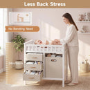 INFANS Wooden Baby Changing Table with 3 Fabric Drawers & Laundry Hamper