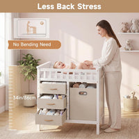 INFANS Wooden Baby Changing Table with 3 Fabric Drawers & Laundry Hamper