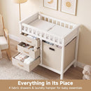 INFANS Wooden Baby Changing Table with 3 Fabric Drawers & Laundry Hamper