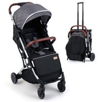 INFANS Lightweight Travel Stroller, Compact Airplane Baby Stroller with One-Hand Fold, Recline, Canopy, Suspension & Storage