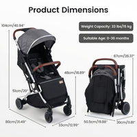 INFANS Lightweight Travel Stroller, Compact Airplane Baby Stroller with One-Hand Fold, Recline, Canopy, Suspension & Storage
