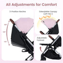 INFANS Lightweight Travel Stroller, Compact Airplane Baby Stroller with One-Hand Fold, Recline, Canopy, Suspension & Storage