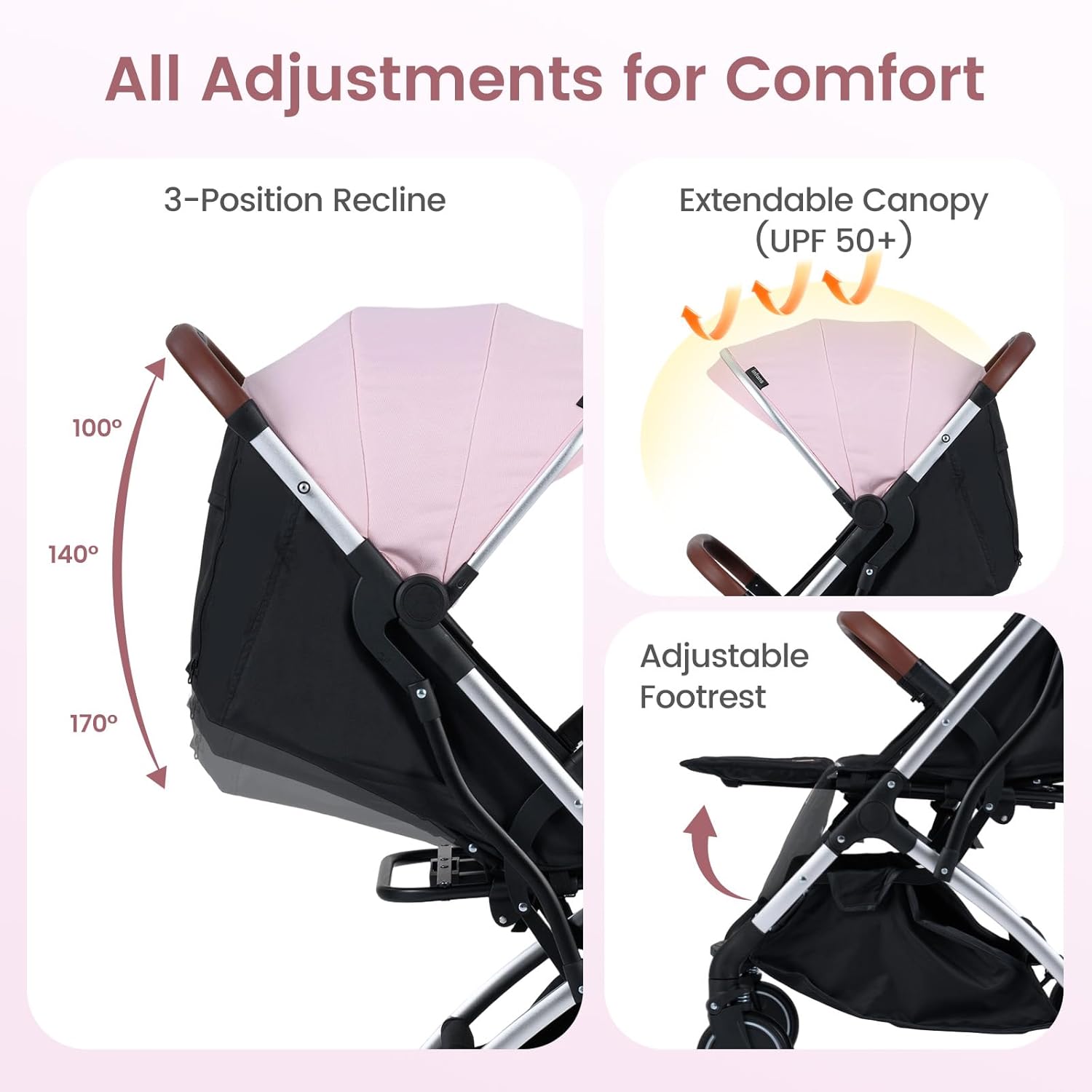 INFANS Lightweight Travel Stroller, Compact Airplane Baby Stroller with One-Hand Fold, Recline, Canopy, Suspension & Storage