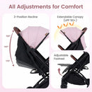 INFANS Lightweight Travel Stroller, Compact Airplane Baby Stroller with One-Hand Fold, Recline, Canopy, Suspension & Storage