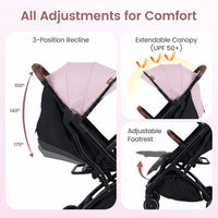INFANS Lightweight Travel Stroller, Compact Airplane Baby Stroller with One-Hand Fold, Recline, Canopy, Suspension & Storage