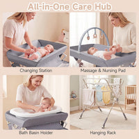 INFANS Portable Baby Changing Table with Wheels, Foldable Diaper Changing Station with Adjustable Heights