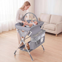 INFANS Portable Baby Changing Table with Wheels, Foldable Diaper Changing Station with Adjustable Heights