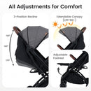 INFANS Lightweight Travel Stroller, Compact Airplane Baby Stroller with One-Hand Fold, Recline, Canopy, Suspension & Storage