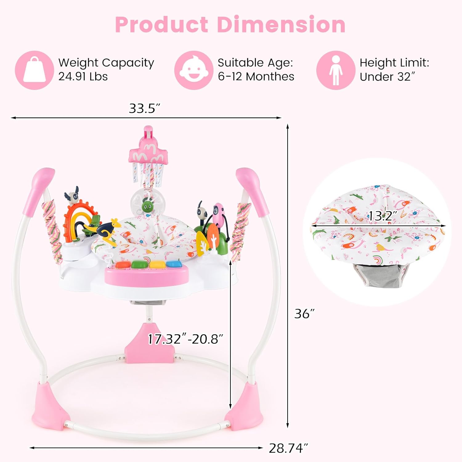 INFANS Baby Activity Center Jumper with Music, Light, Interactive Toys, 360°Rotating Seat, 3 Heights for 6+ Months