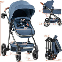 INFANS 2 in 1 High Landscape Convertible Baby Stroller, Newborn Reversible Bassinet Pram, Foldable Pushchair with Adjustable Canopy, Aluminum Structure, 5-Point Harness for Infant & Toddler