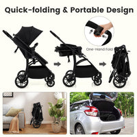 INFANS 2 in 1 Baby Stroller, Convertible Stroller with Reversible Seat Adjustable Backrest Canopy One Hand Fold